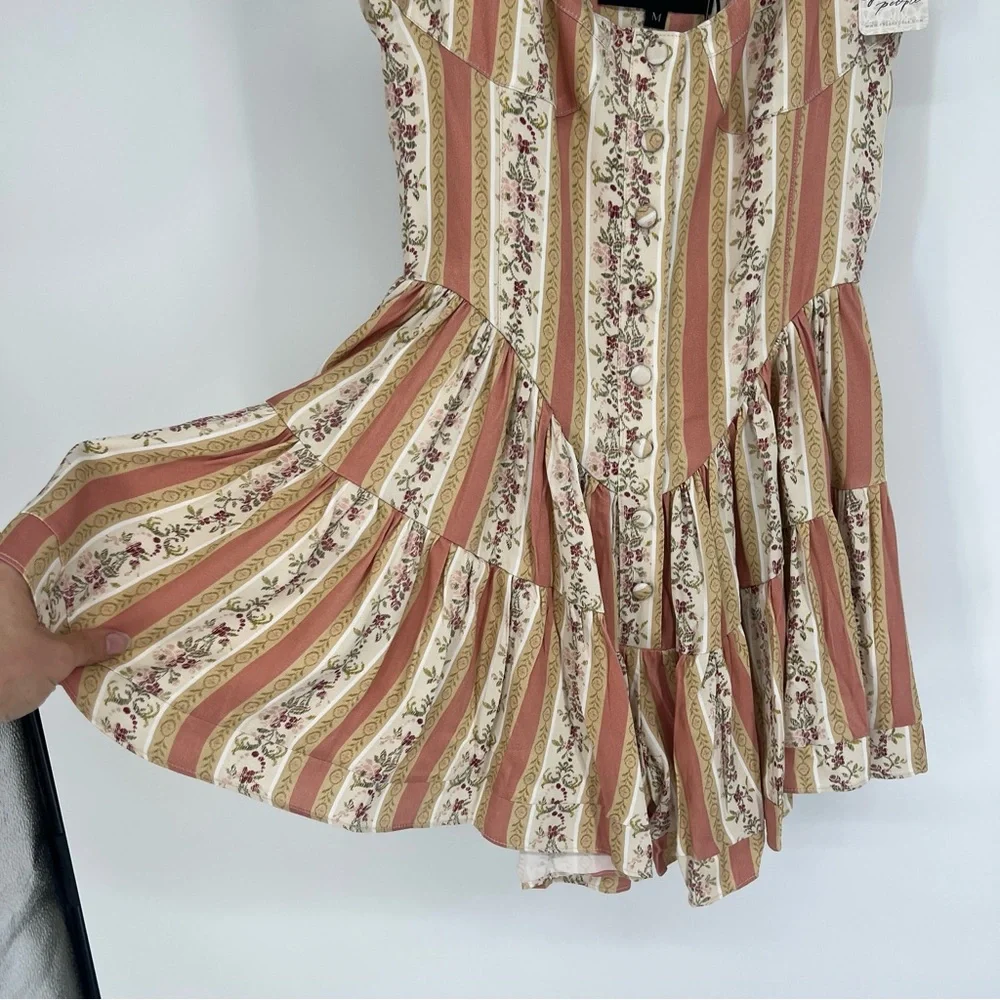 Vanessa Mooney The Elisabeth Romper Boho Mini Dress in Victorian Stripe M NWT - Picture 3 of 10